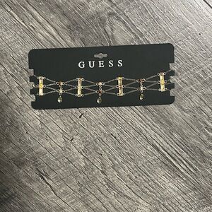 NEW GUESS silver and Brown Multi-Chain Choker Necklace